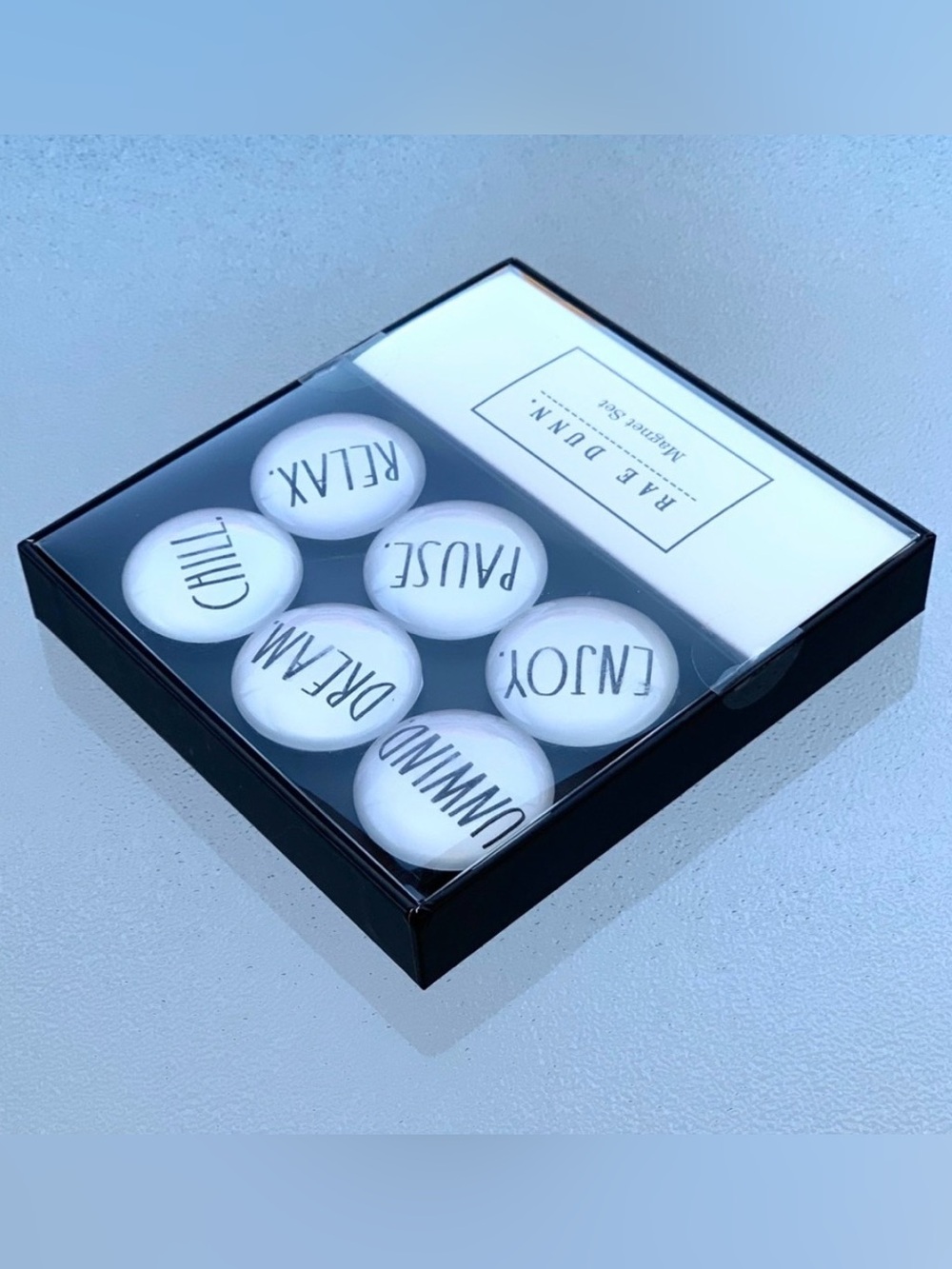 Rae Dunn Black and White Unwind 6 Glass-Dome Magnet Set - Picture 2 of 4